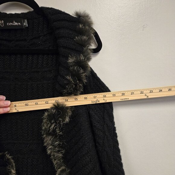Mohair Wool Blend Y2K  Black Knit Fringe Vest Faux Fur Trim By Yag Couture ML Fo - Picture 11 of 13